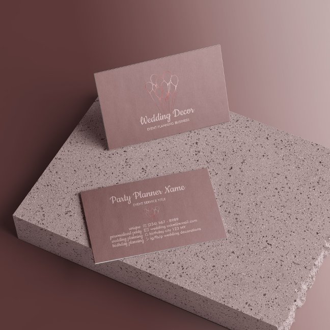 Balloon Rose Gold Aesthetic Event Planner brand Business Card