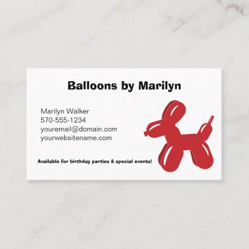 Balloon Sculptor Artist Childrens Entertainer Business Card