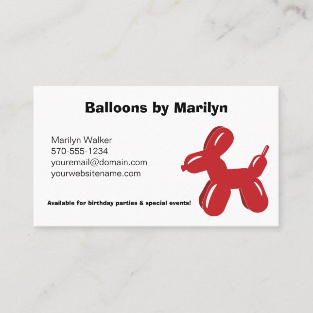 Balloon Sculptor Artist Children's Entertainer Business Card (Front)