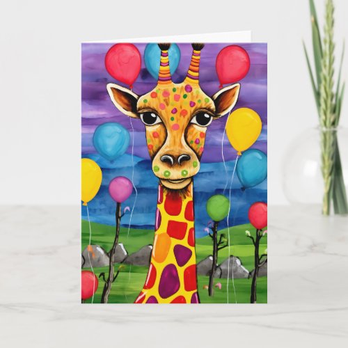 Balloon Sky Safari Giraffe Cute Kids Birthday Card