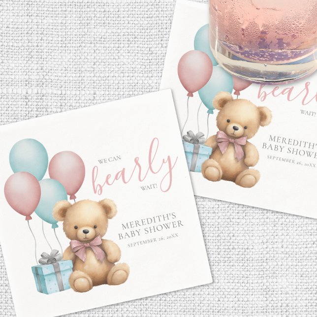 Balloon Teddy Bear Baby Shower Napkins (Balloon Teddy Bear Baby Shower Napkins)