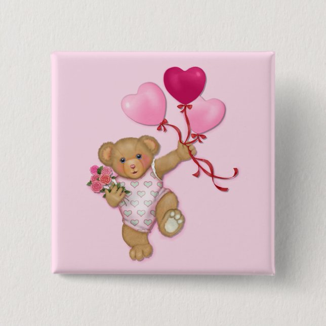 Balloon Teddy Pinback Button (Front)