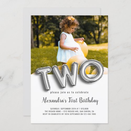 Balloon Text Second Birthday Photo Personalized Invitation