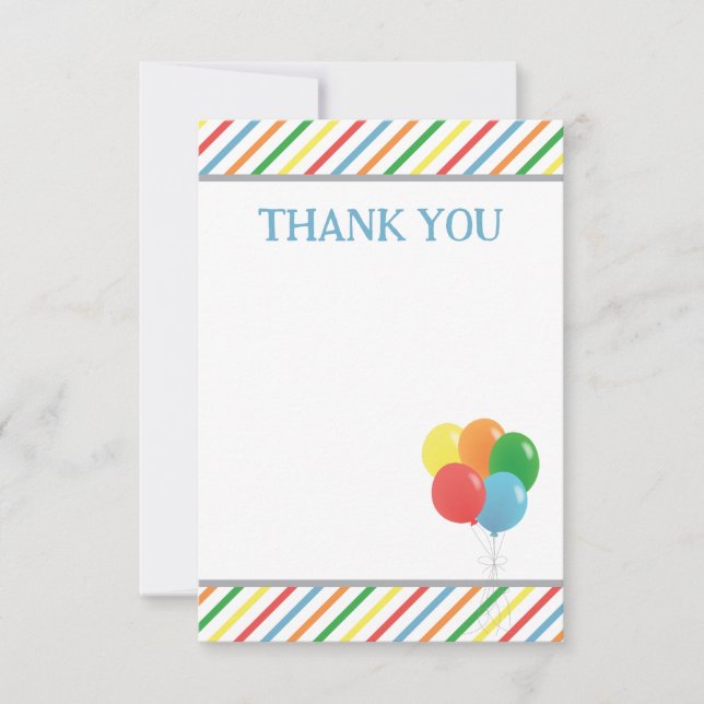 Balloon Thank You Note Flat Card for Kids (Front)