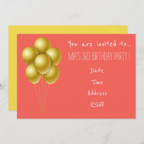 Balloon  toddler young girl birthday party invitation