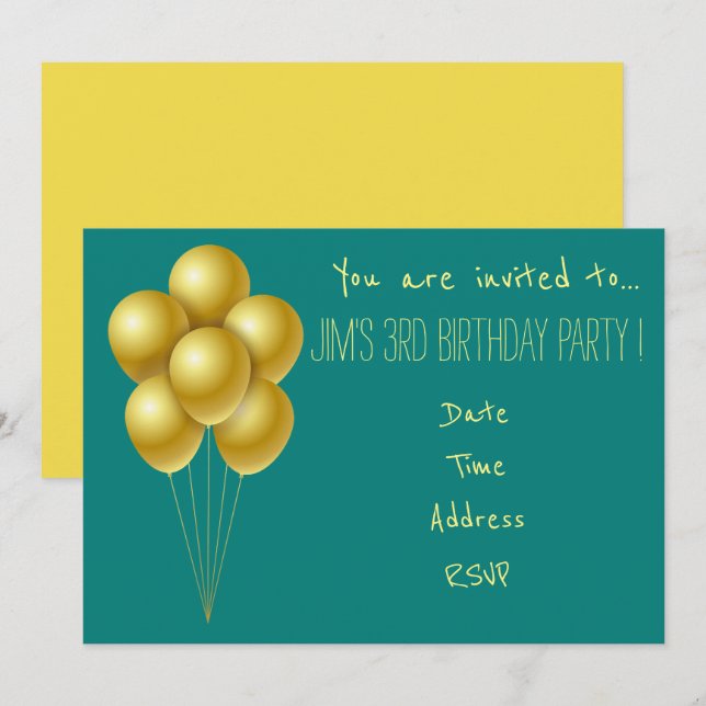 Balloon  toddler young kid birthday party invitation (Front/Back)