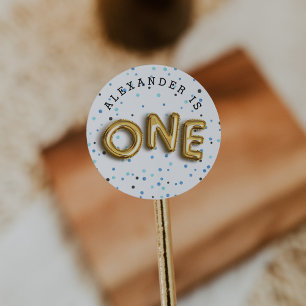 Balloon Type First Birthday Party Classic Round Sticker