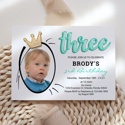 Balloon Type  Minimalist Photo 3rd Birthday Party Invitation