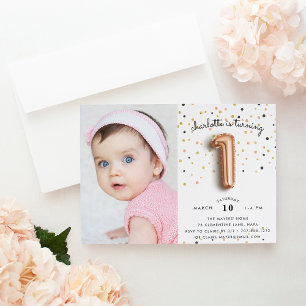 Balloon Type Photo First Birthday Party Invite
