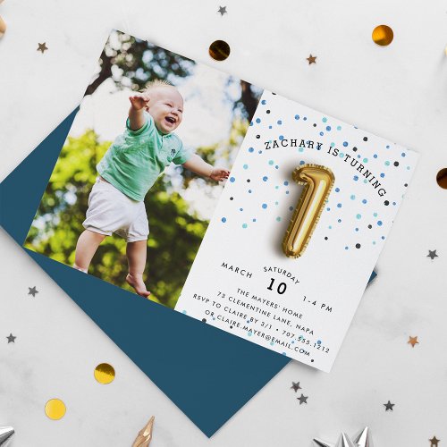 Balloon Type  Photo First Birthday Party Invite