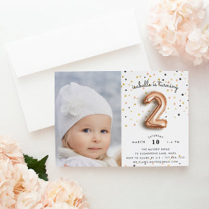 Balloon Type Photo Second Birthday Party Invite