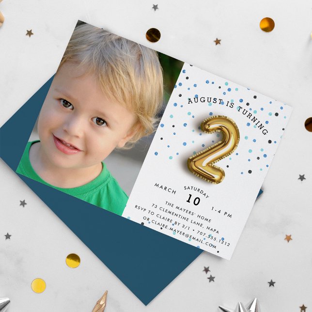Balloon Type | Photo Second Birthday Party Invite (Creator Uploaded)