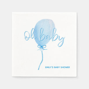 Balloon Watercolor Blue Oh Baby Boy Baby Shower Napkins