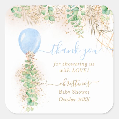 Balloon Watercolor Floral Baby Shower Thank You Square Sticker