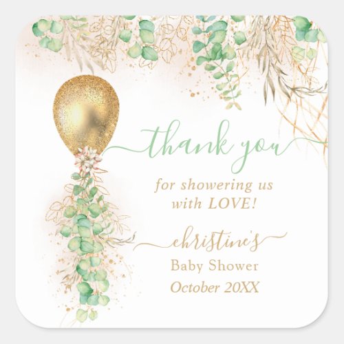 Balloon Watercolor Floral Baby Shower Thank You Square Sticker