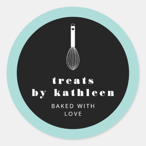 Balloon Whisk Black Turquoise Bakery Classic Round Sticker