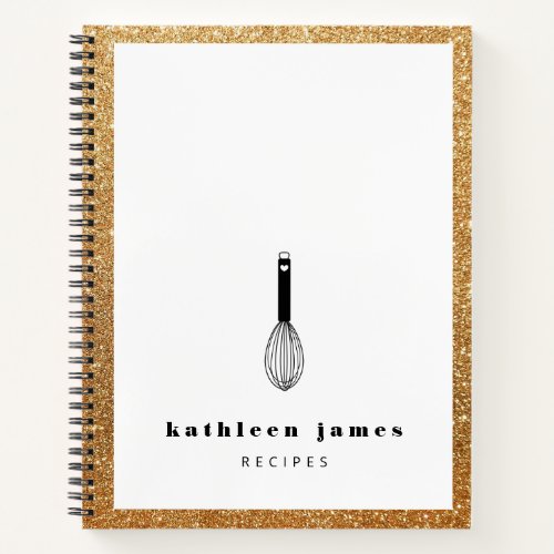 Balloon Whisk Faux Gold Glitter Recipe Notebook