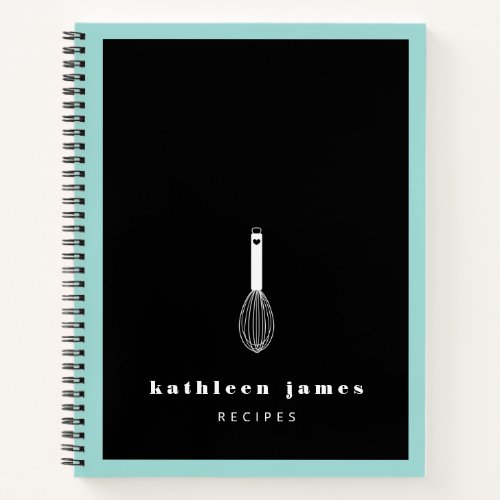 Balloon Whisk Turquoise Black Add Your Name Notebook