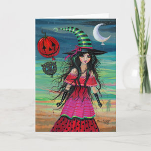 Balloon Witch Halloween Fantasy Art Card