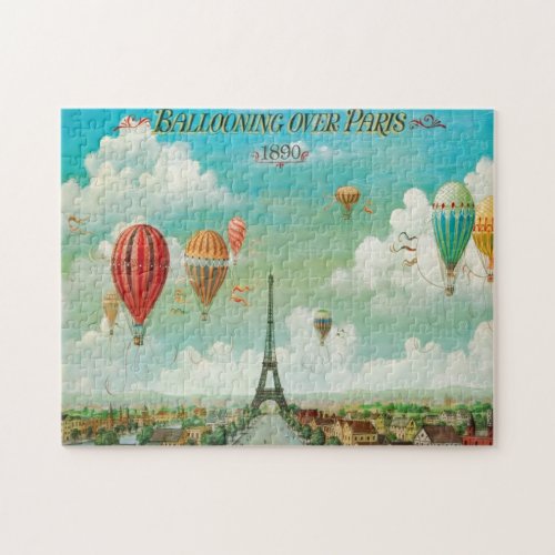 Ballooning Over Paris Art Painting Illustration Jigsaw Puzzle