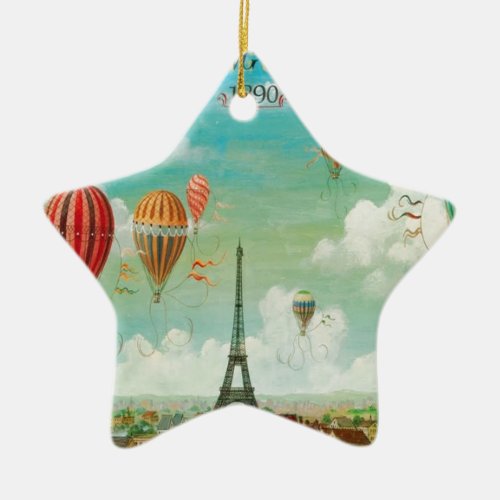 Ballooning Over Paris Ceramic Ornament