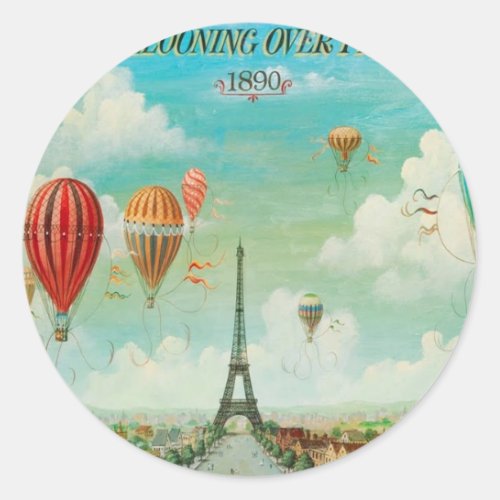 Ballooning Over Paris Classic Round Sticker