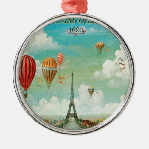 Ballooning Over Paris Metal Ornament