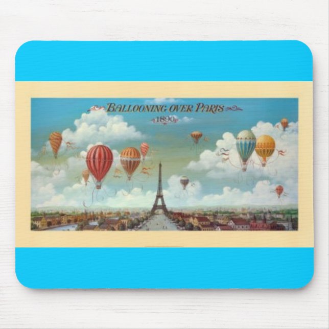 Ballooning Over Paris Print 1890 Mouse Pad (Front)