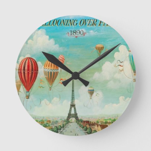 Ballooning Over Paris Round Clock