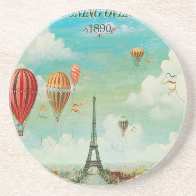 Ballooning Over Paris Sandstone Coaster (Front)