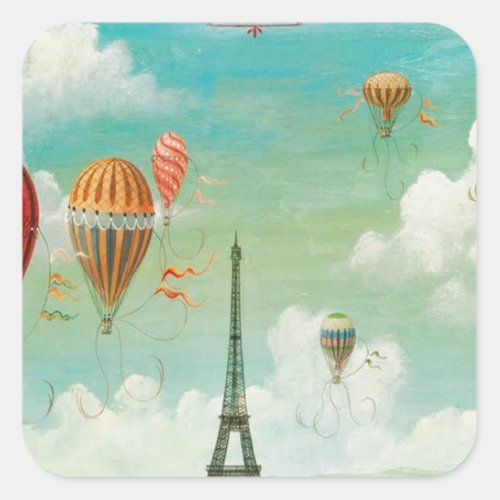 Ballooning Over Paris Square Sticker