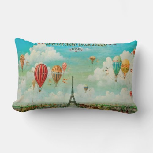 Ballooning Over Paris Vintage Art Lumbar Pillow
