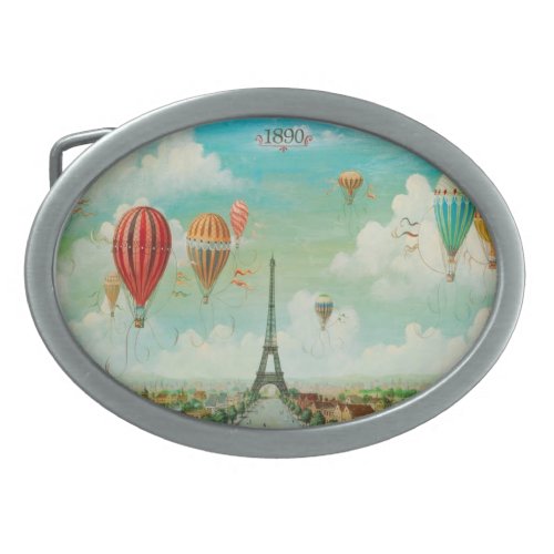 Ballooning Over Paris Vintage Artwork Belt Buckle
