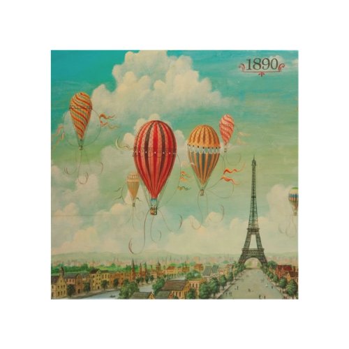 Ballooning Over Paris Vintage Artwork Wood Wall Art