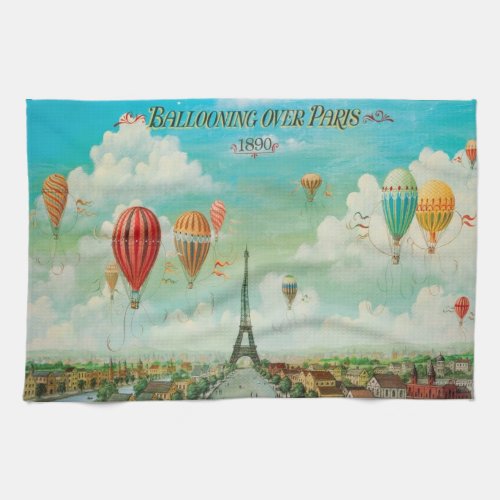 Ballooning Over Paris Vintage Travel Art Kitchen Towel
