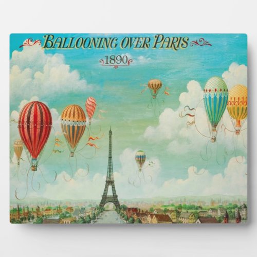 Ballooning Over Paris Vintage Travel Art Plaque