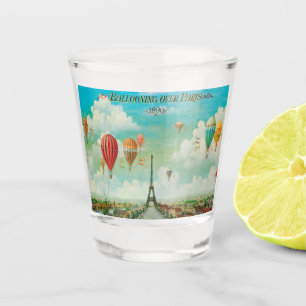 Ballooning Over Paris Vintage Travel Art Shot Glass