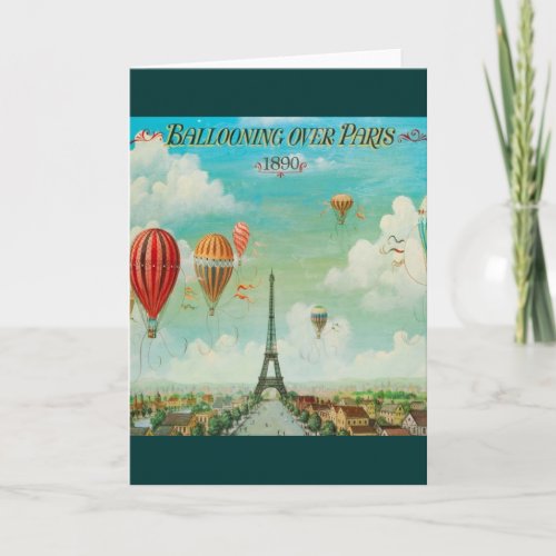 Ballooning Over Paris Vintage Travel Artwork Card