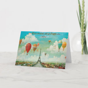 Ballooning Over Paris Vintage Travel Card