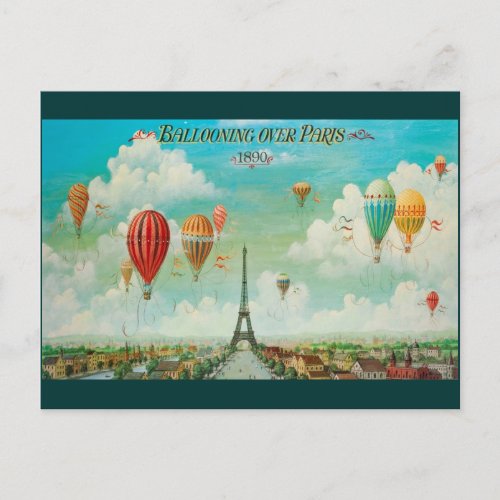 Ballooning Over Paris Vintage Travel Postcard