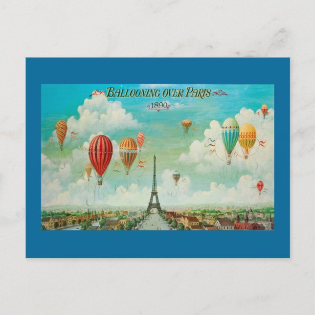 Ballooning Over Paris Vintage Travel Postcard (Front)