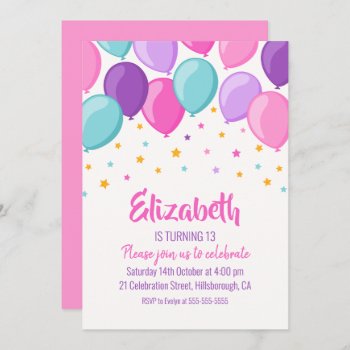 Balloons 13th Birthday Party | Kids Birthday Party Invitation by superdazzle at Zazzle