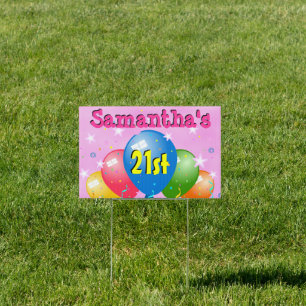 Balloons 21st Birthday Party Age Custom Yard Sign