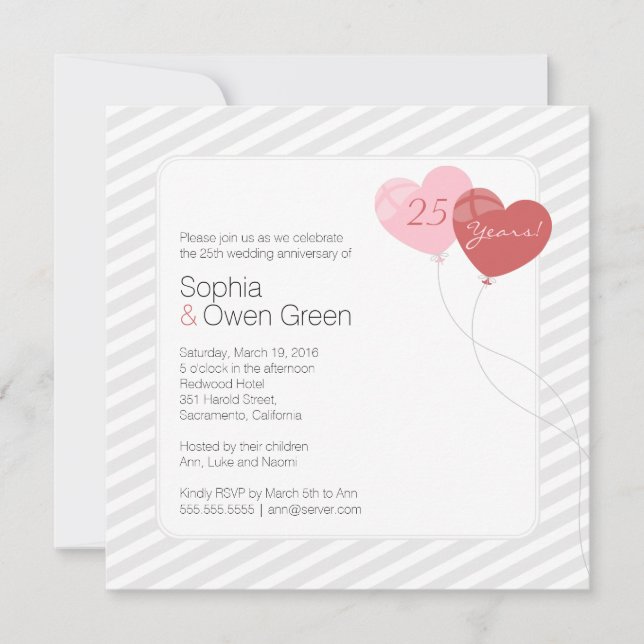 Balloons 25th Silver Wedding Anniversary Party Invitation (Front)