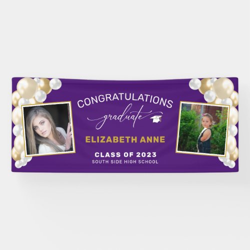 Balloons 2 Photos Purple Congratulations Graduate Banner