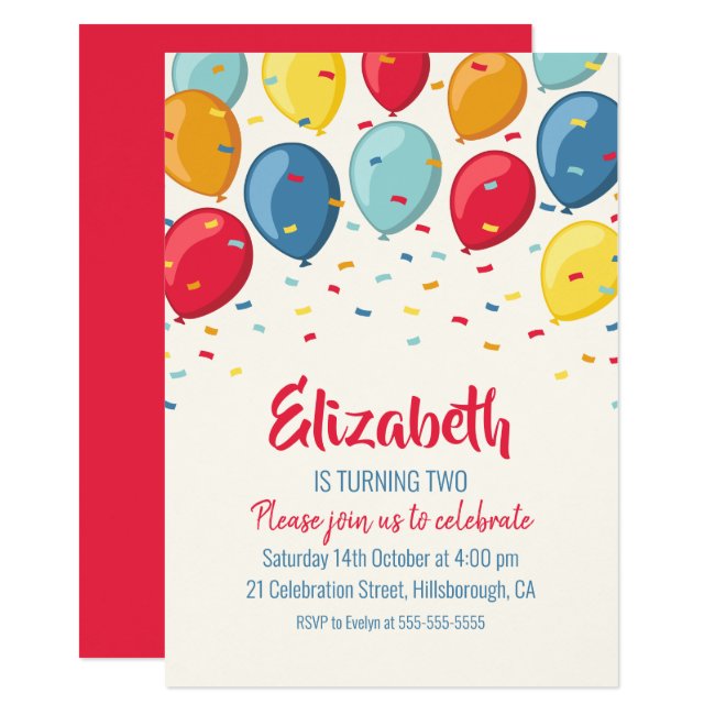 Balloons 2nd Birthday Party | Kids Second Birthday Invitation