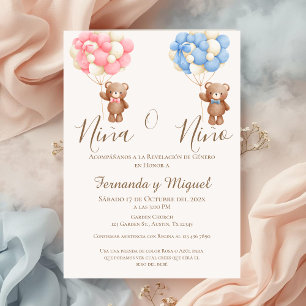 Balloons and Bear Gender Reveal Party Invitation