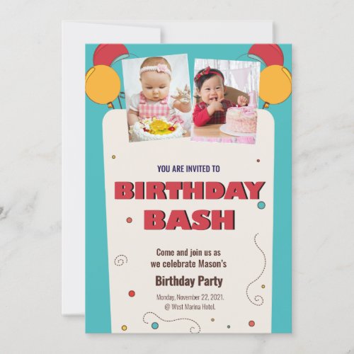 Balloons and Blessings Babys 1st Birthday Bash Invitation
