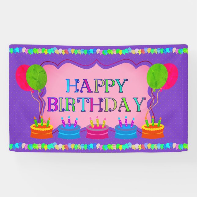 Balloons and Cake Birthday Banner (Horizontal)