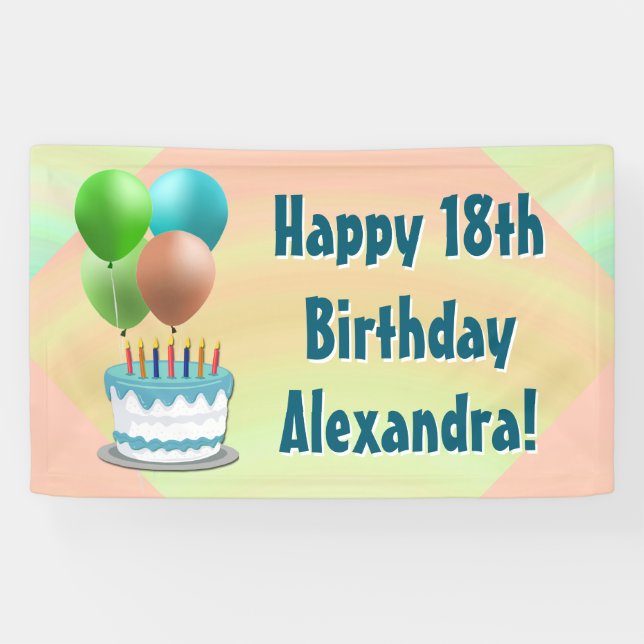 Balloons and Cake Custom Birthday Party Banner (Horizontal)
